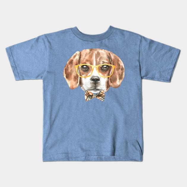 Puppy Beagle Glasses Kids T-Shirt by LaarniGallery